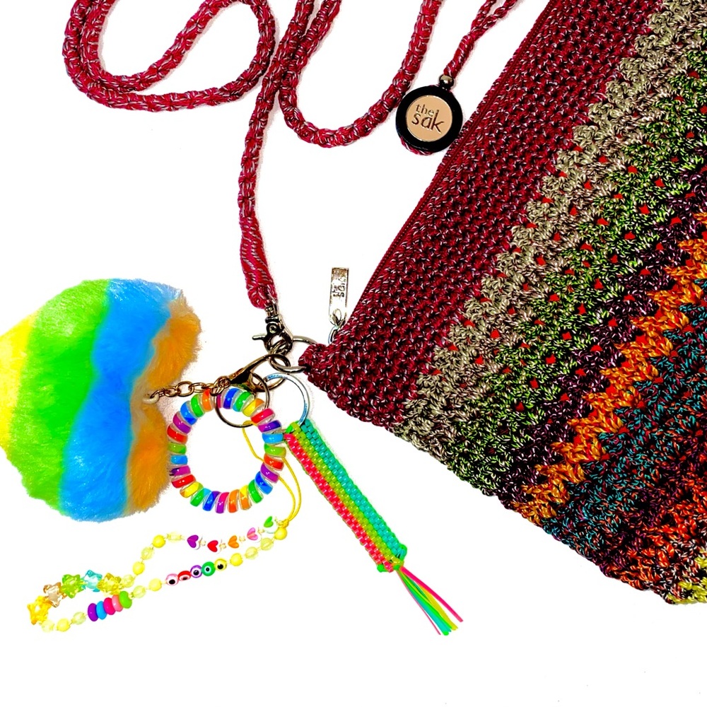 Cute Car Keychain Set For Girls. Y2K Handbag Purse Charms. Key Ring Bracelet.